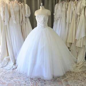 Mori Lee Vintage Y2K Wedding Dress Size S White Tulle Strapless Princess Beaded